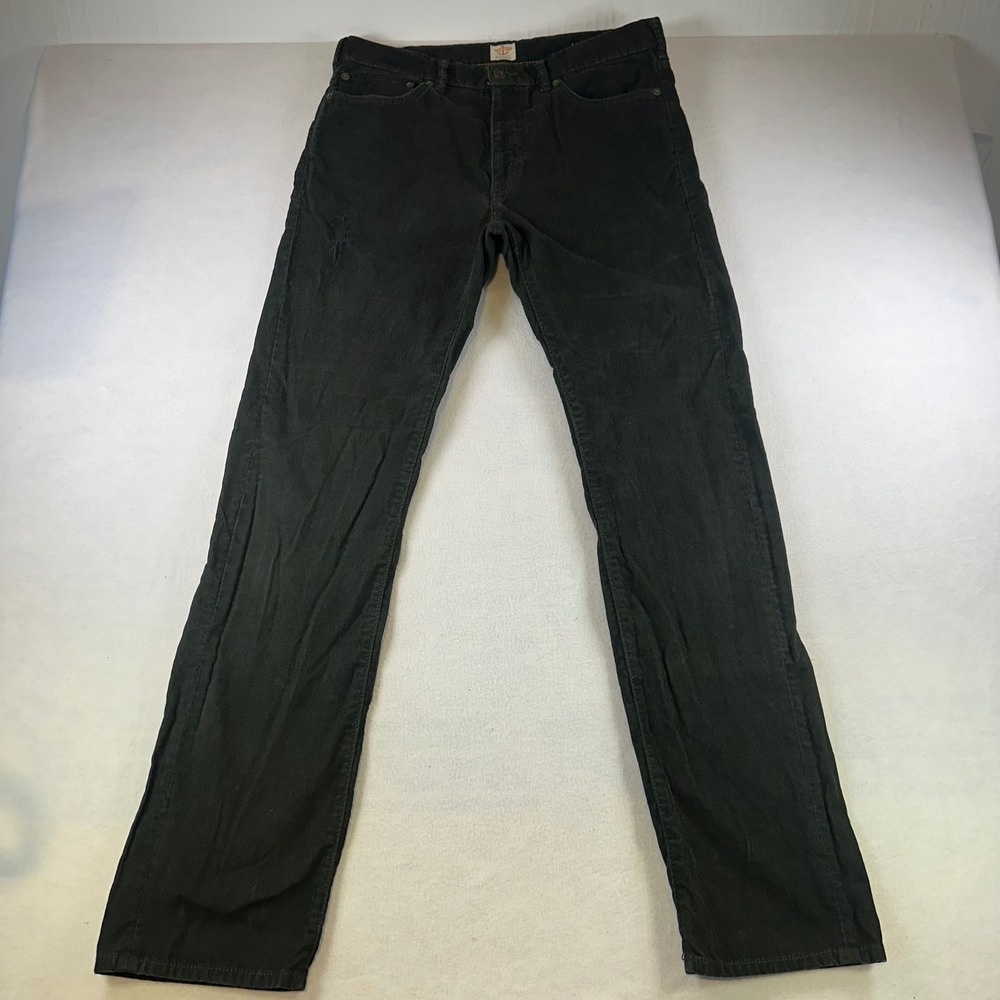 Dockers Mens Straight Fit Corduroy Pants Dark Green Charcoal 34x34 Distressed